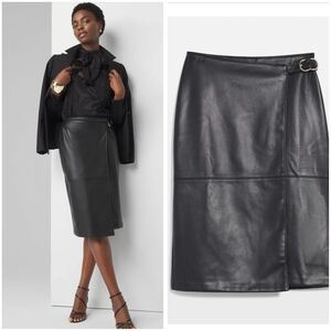NWOT WHBM Black Faux Leather Wrap Skirt, Sz 8